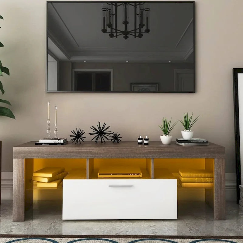 Meuble TV LED moderne avec placard, montage rapide en 20 minutes - 130 cm x 35 cm x 45 cm