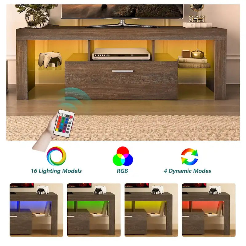 Meuble TV LED moderne avec placard, montage rapide en 20 minutes - 130 cm x 35 cm x 45 cm