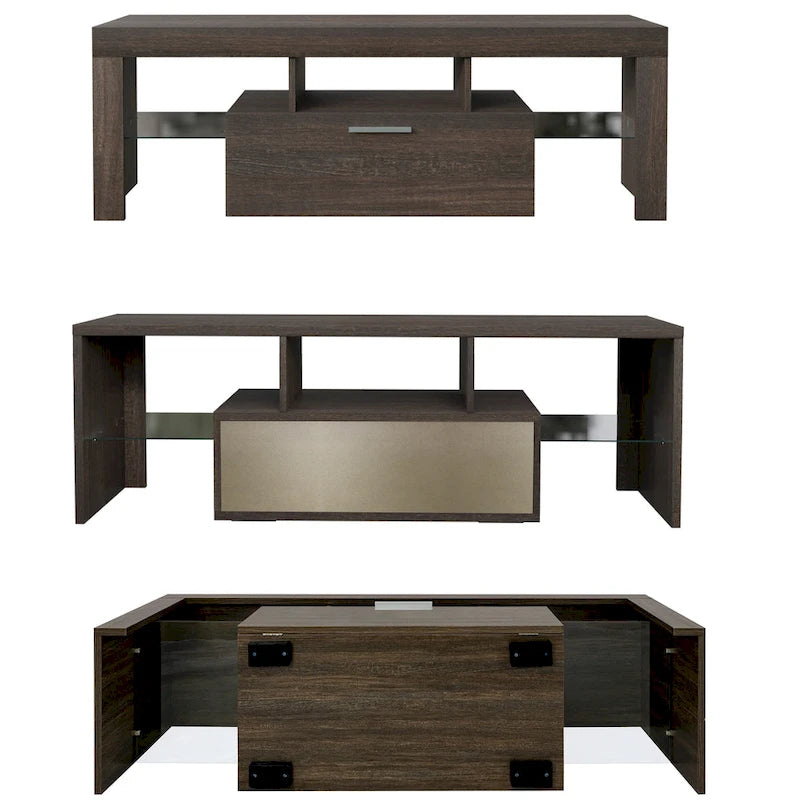 Meuble TV LED moderne avec placard, montage rapide en 20 minutes - 130 cm x 35 cm x 45 cm