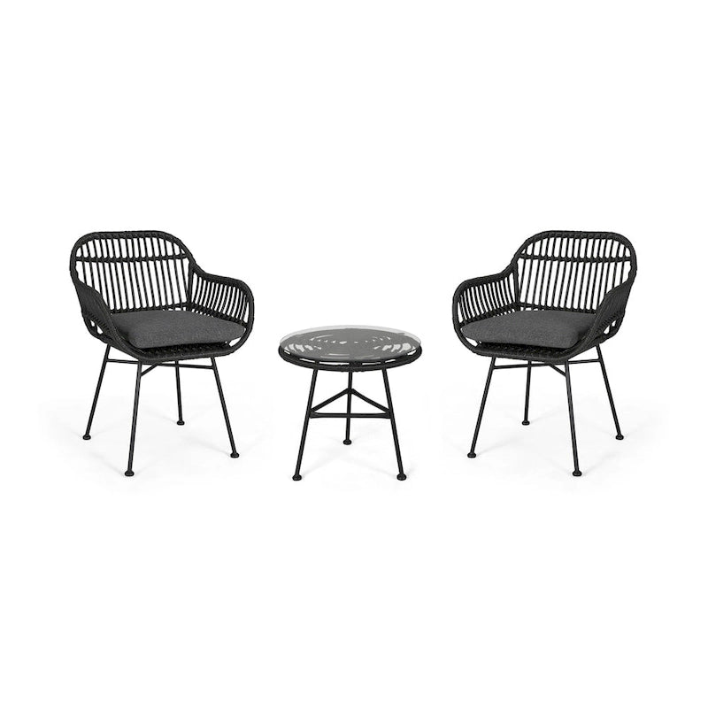 Ensemble de conversation d'extérieur Lehrman deux places en similicuir tressé avec table en verre trempé par Christopher Knight Home