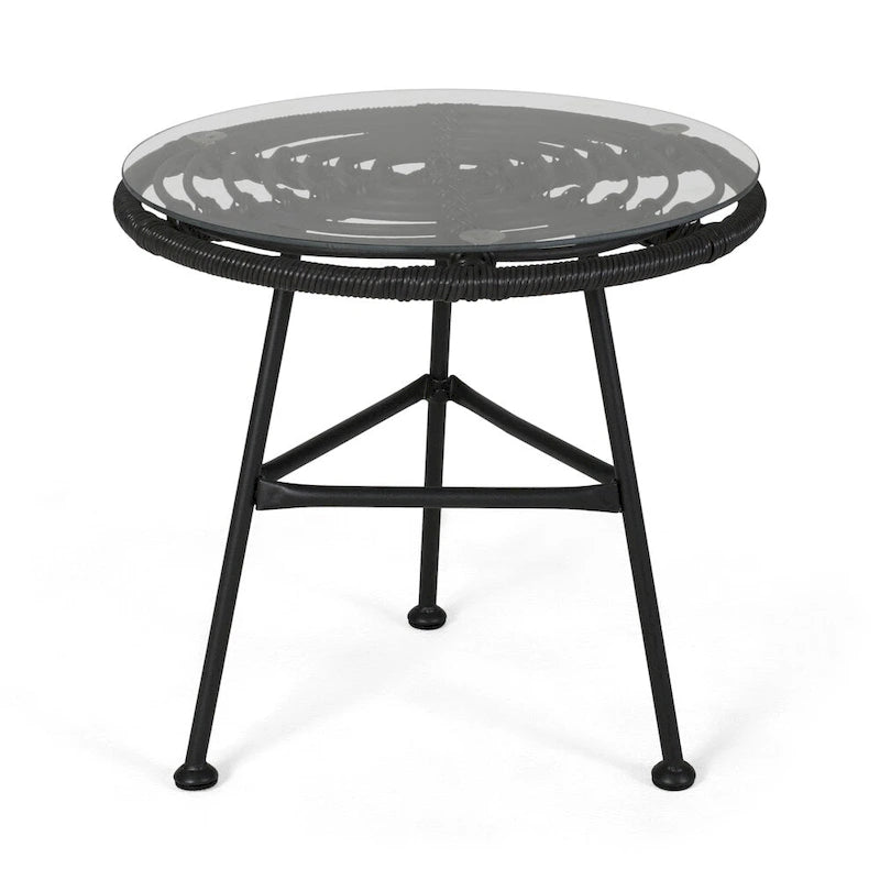 Ensemble de conversation d'extérieur Lehrman deux places en similicuir tressé avec table en verre trempé par Christopher Knight Home