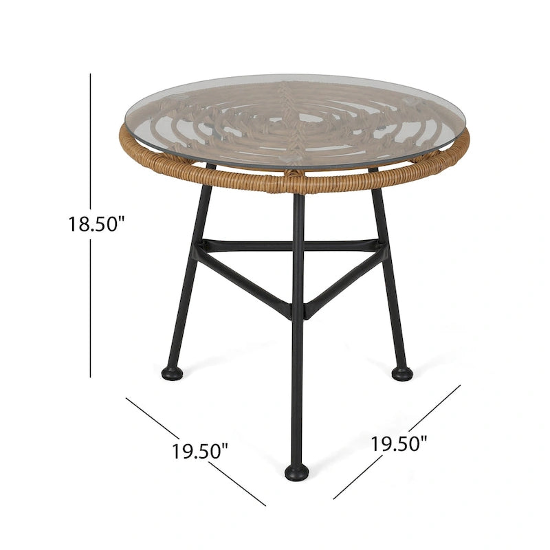 Ensemble de conversation d'extérieur Lehrman deux places en similicuir tressé avec table en verre trempé par Christopher Knight Home