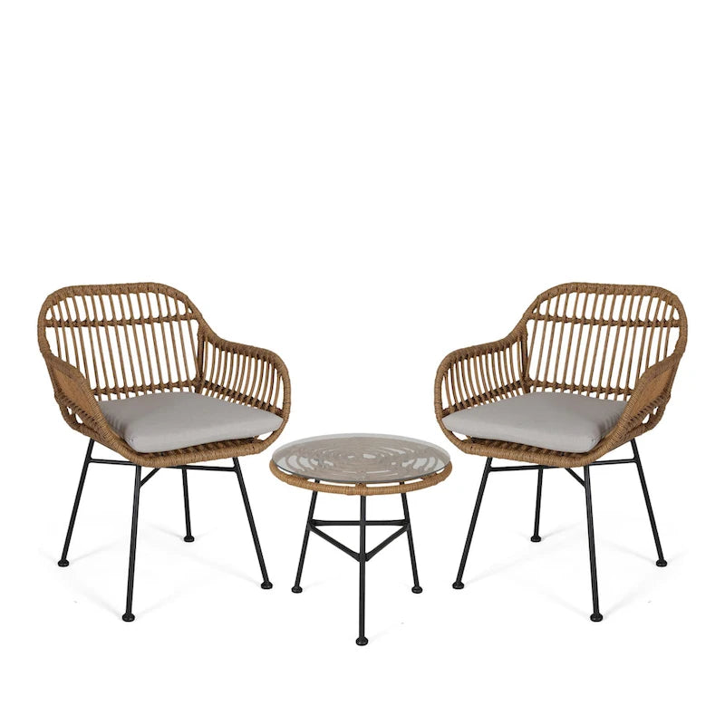 Ensemble de conversation d'extérieur Lehrman deux places en similicuir tressé avec table en verre trempé par Christopher Knight Home