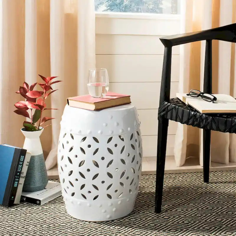 SAFAVIEH Paradise Snaefridur Harmony White Ceramic Decorative Garden Stool