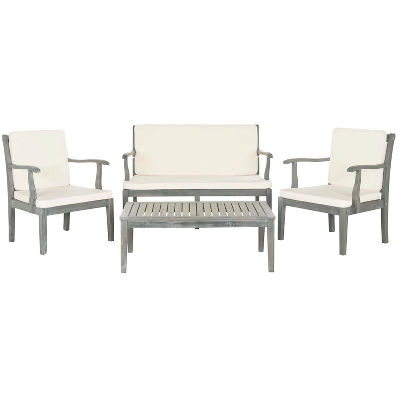 Ensemble de patio 4 pièces Kaia en bois d'acacia d'extérieur SAFAVIEH - 48L x 32P x 25H