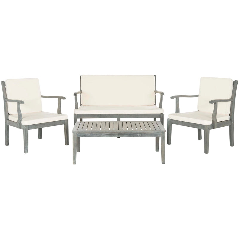 Ensemble de patio 4 pièces Kaia en bois d'acacia d'extérieur SAFAVIEH - 48L x 32P x 25H