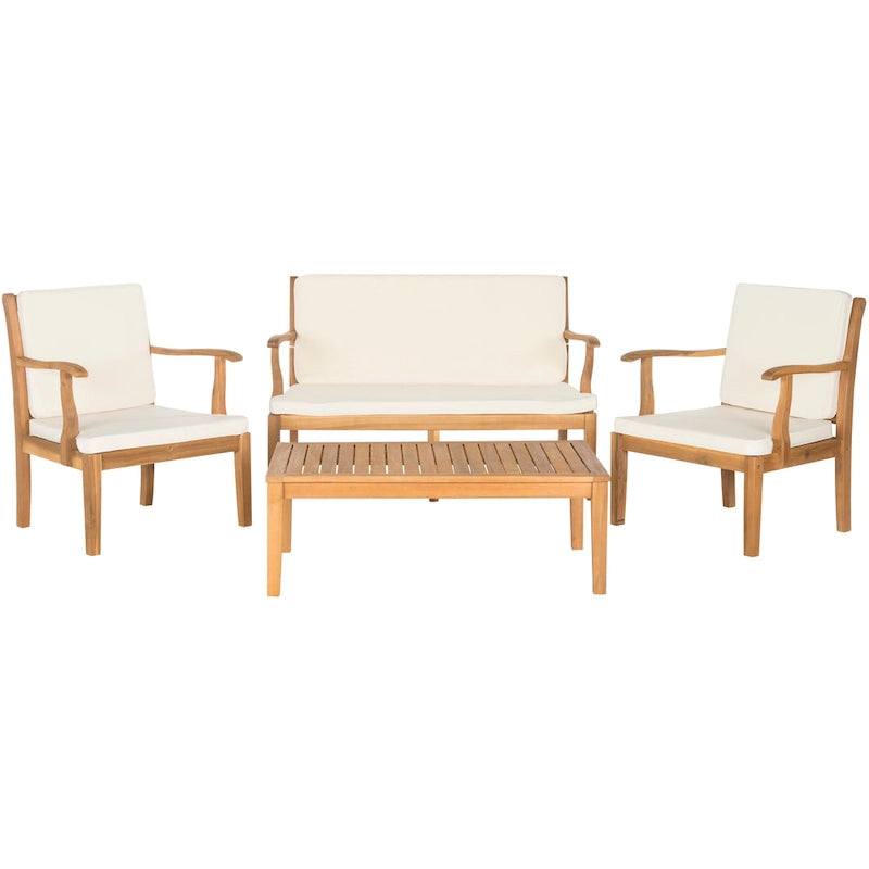 Ensemble de patio 4 pièces Kaia en bois d'acacia d'extérieur SAFAVIEH - 48L x 32P x 25H
