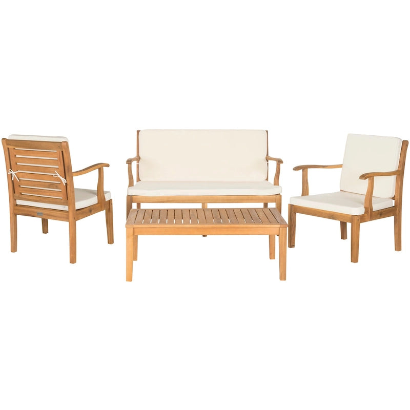 Ensemble de patio 4 pièces Kaia en bois d'acacia d'extérieur SAFAVIEH - 48L x 32P x 25H