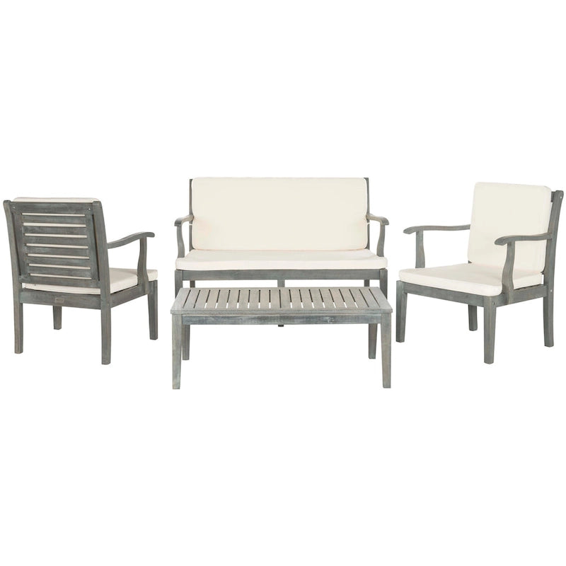Ensemble de patio 4 pièces Kaia en bois d'acacia d'extérieur SAFAVIEH - 48L x 32P x 25H