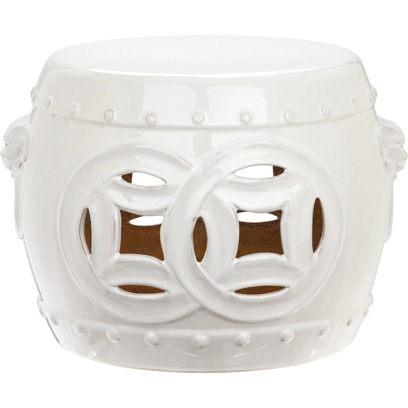 Tabouret de jardin décoratif en céramique blanche antique à double pièce Safavieh Noelly