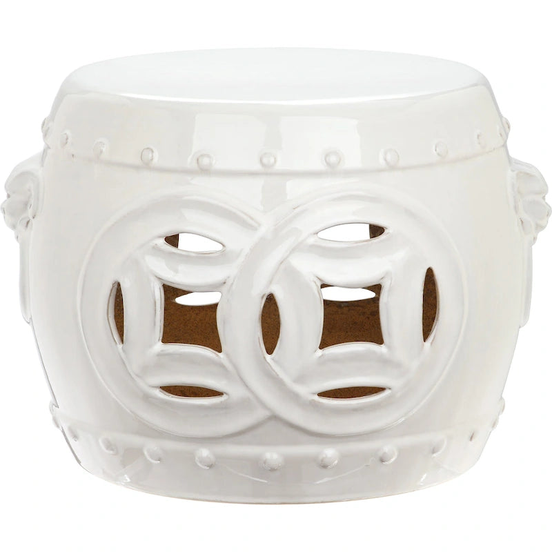 SAFAVIEH Noelly Double Coin Antique White Ceramic Decorative Garden Stool