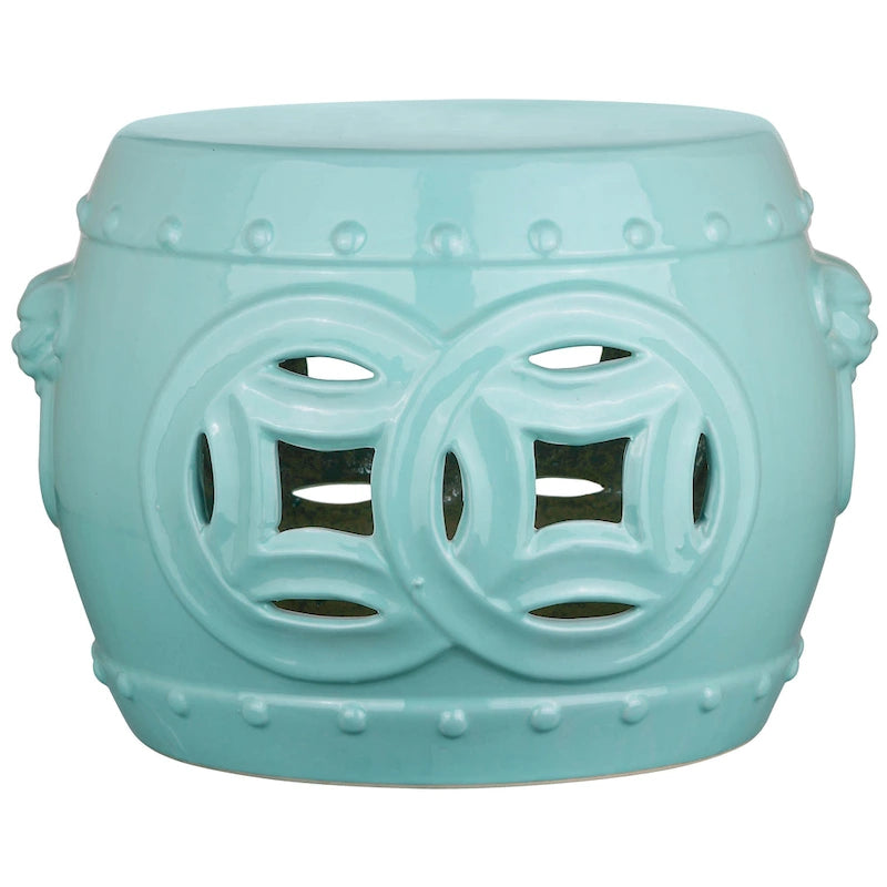 Tabouret de jardin décoratif en céramique blanche antique à double pièce Safavieh Noelly