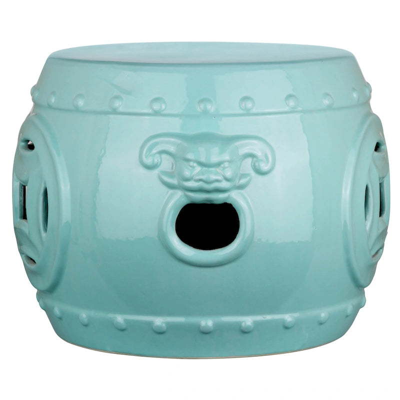 Tabouret de jardin décoratif en céramique blanche antique à double pièce Safavieh Noelly