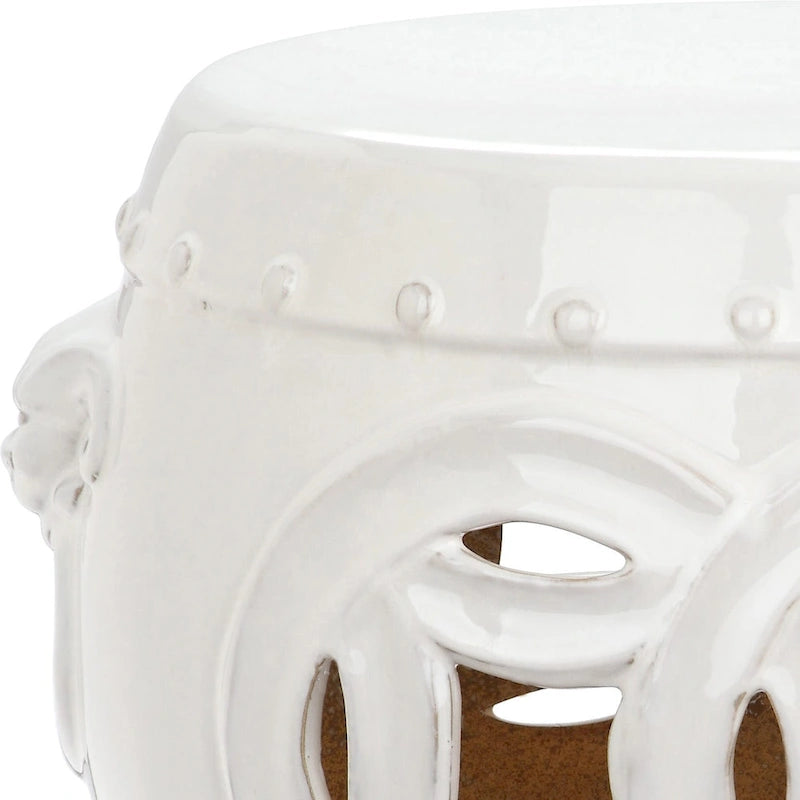 Tabouret de jardin décoratif en céramique blanche antique à double pièce Safavieh Noelly