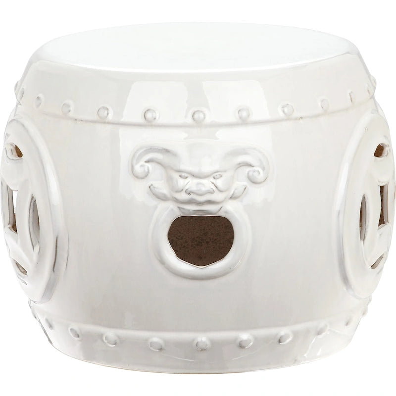 Tabouret de jardin décoratif en céramique blanche antique à double pièce Safavieh Noelly