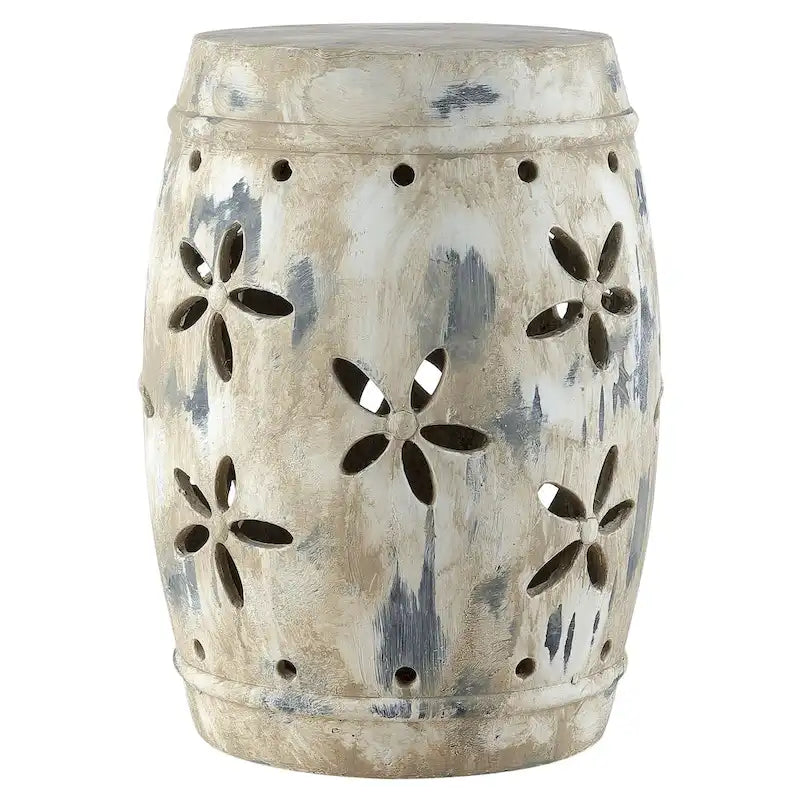 Tabouret de jardin SAFAVIEH Dillie Floral en béton, crème antique, intérieur/extérieur