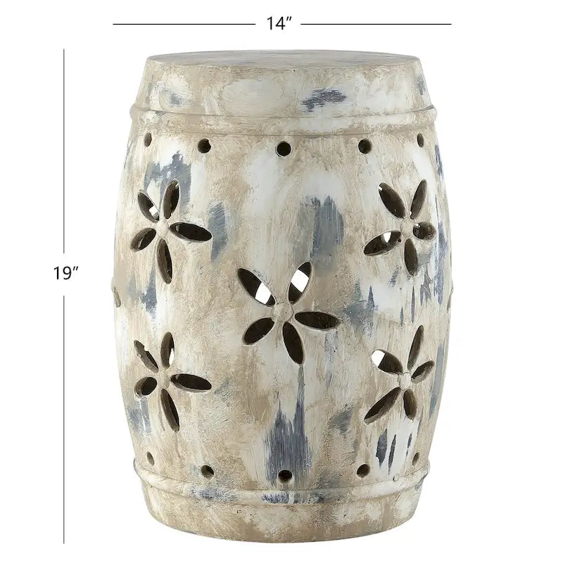 Tabouret de jardin SAFAVIEH Dillie Floral en béton, crème antique, intérieur/extérieur
