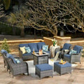 Ensemble de mobilier de jardin 8 pièces en osier gris OVIOS avec foyer
