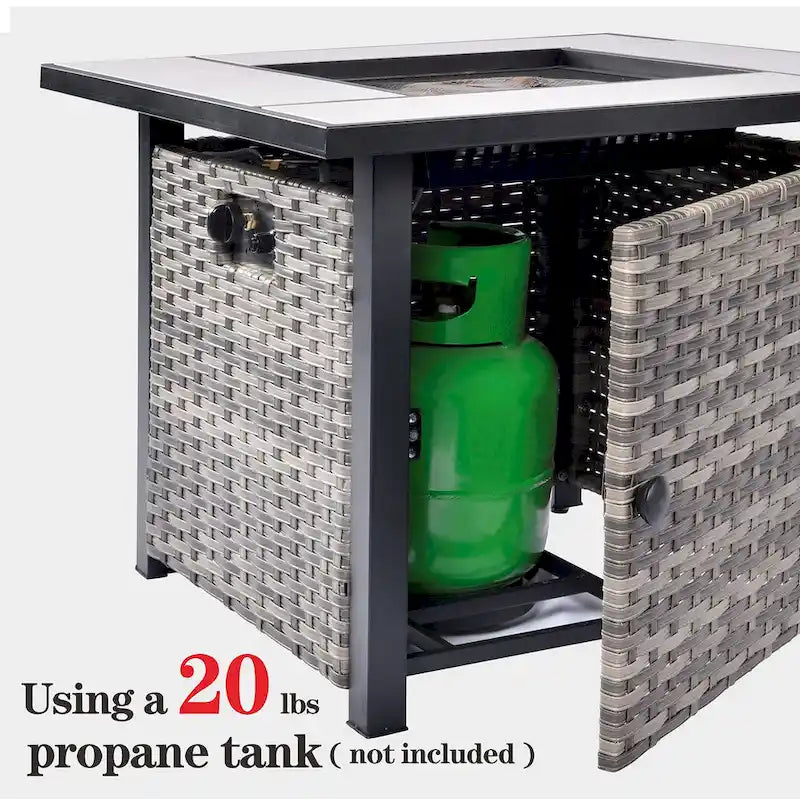 Ensemble de mobilier de jardin 8 pièces en osier gris OVIOS avec foyer