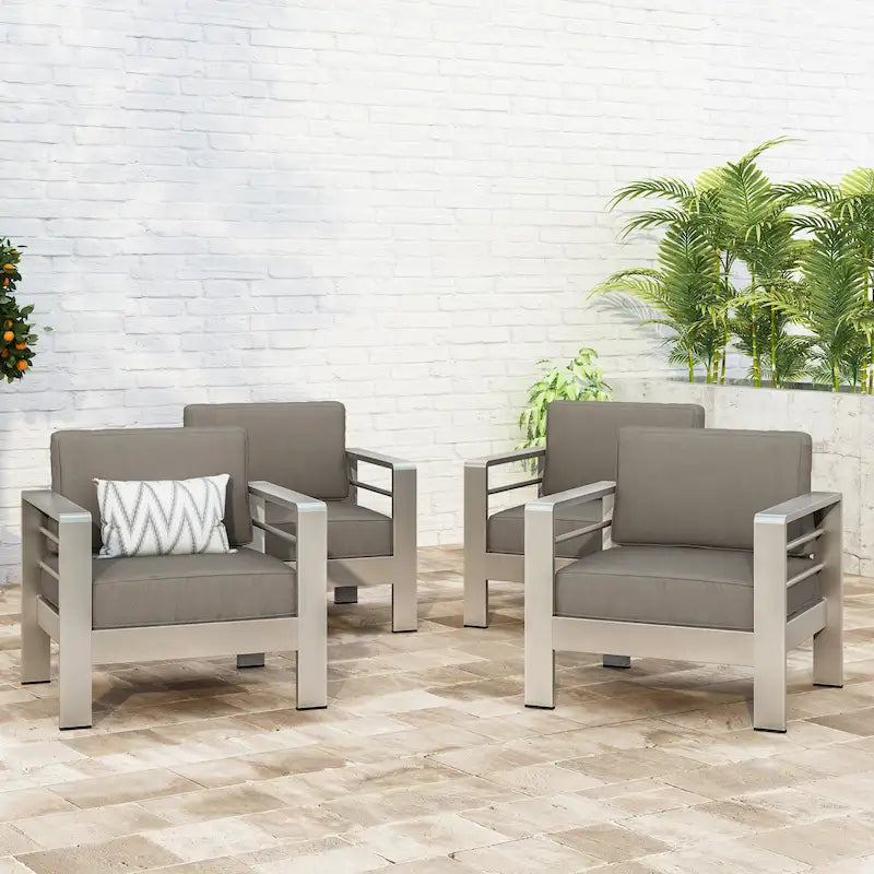 Fauteuils de club en aluminium Cape avec coussins Sunbrella en option (lot de 4) par Christopher Knight Home
