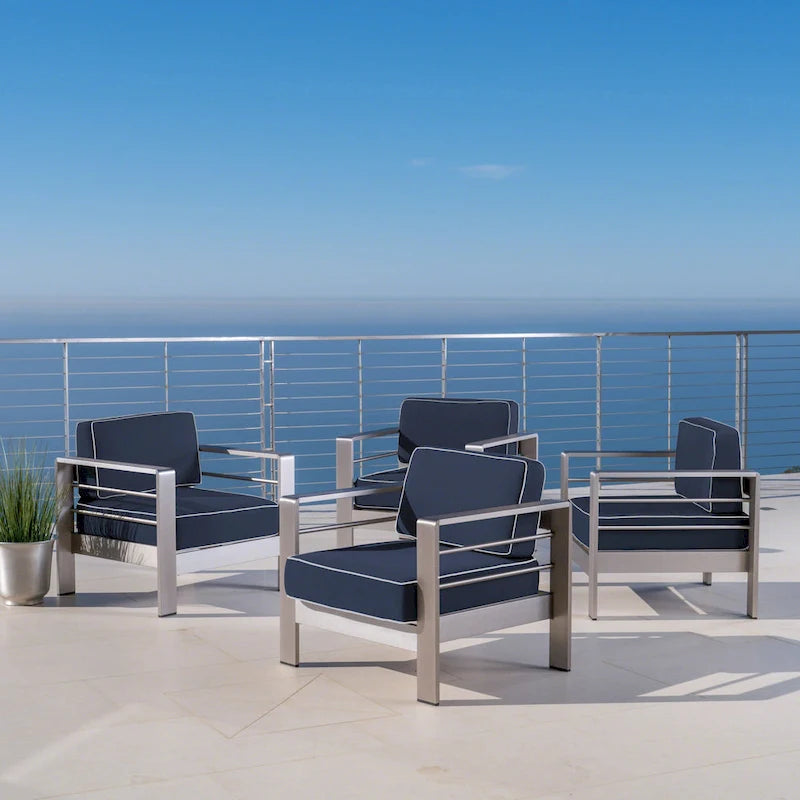 Fauteuils de club en aluminium Cape avec coussins Sunbrella en option (lot de 4) par Christopher Knight Home