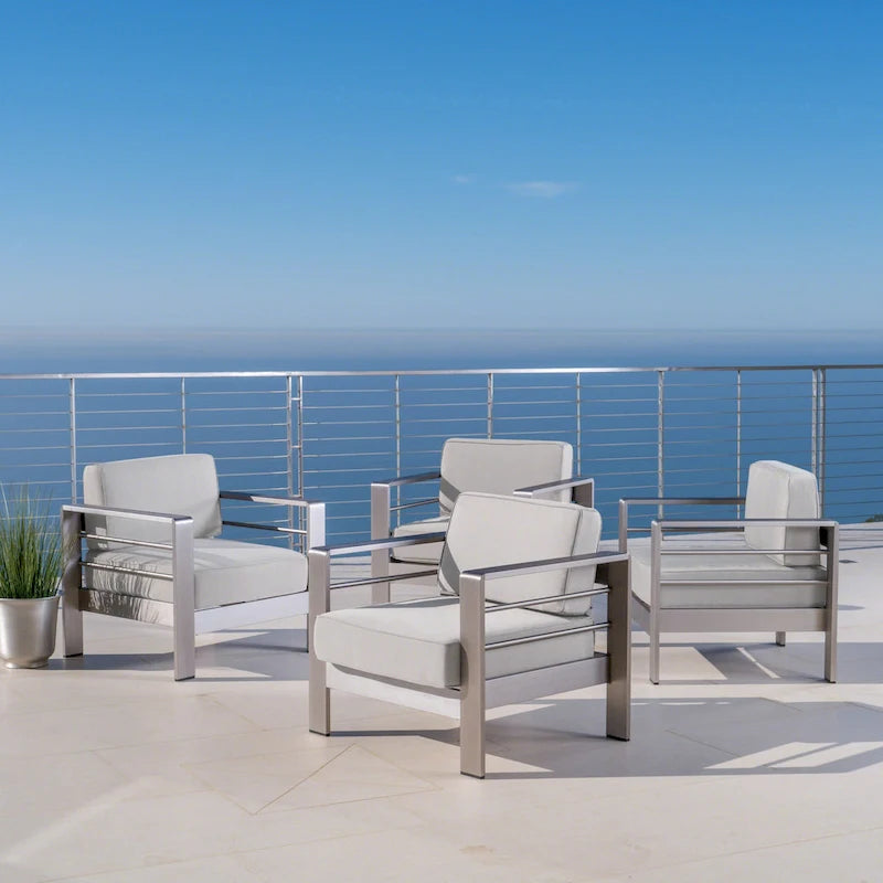 Fauteuils de club en aluminium Cape avec coussins Sunbrella en option (lot de 4) par Christopher Knight Home