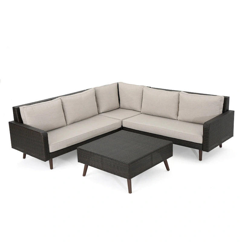 Ensemble de canapé d'angle en osier 4 pièces Tahiti Outdoor avec coussins par Christopher Knight Home