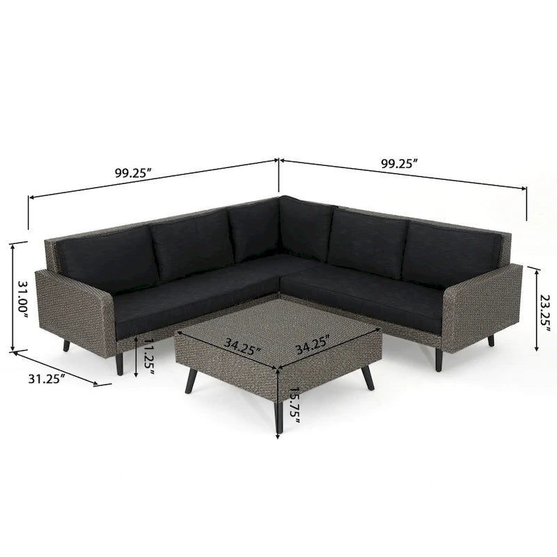 Ensemble de canapé d'angle en osier 4 pièces Tahiti Outdoor avec coussins par Christopher Knight Home