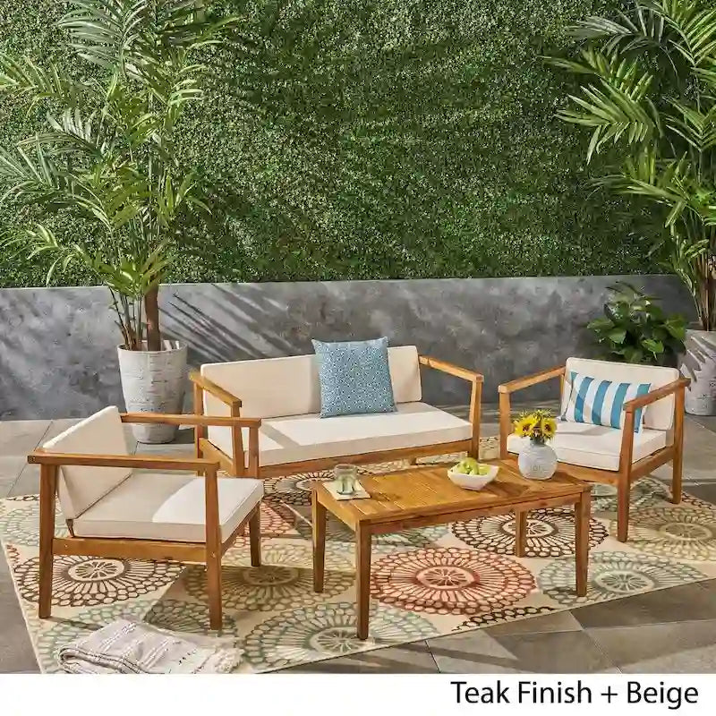 Ensemble de conversation d'extérieur Newbury en bois d'acacia 4 places avec table basse par Christopher Knight Home