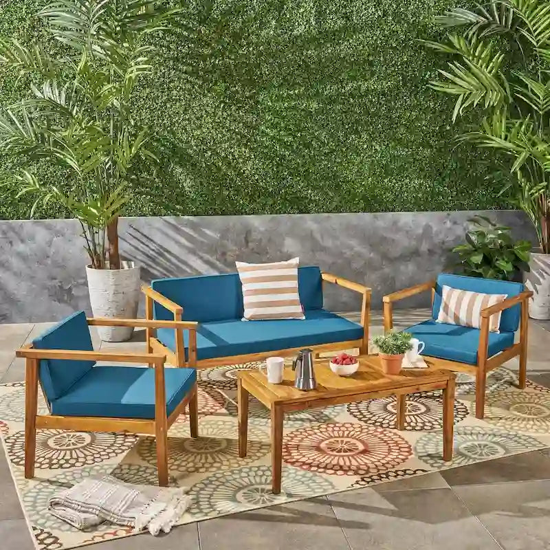 Ensemble de conversation d'extérieur Newbury en bois d'acacia 4 places avec table basse par Christopher Knight Home