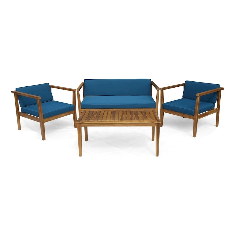 Ensemble de conversation d'extérieur Newbury en bois d'acacia 4 places avec table basse par Christopher Knight Home