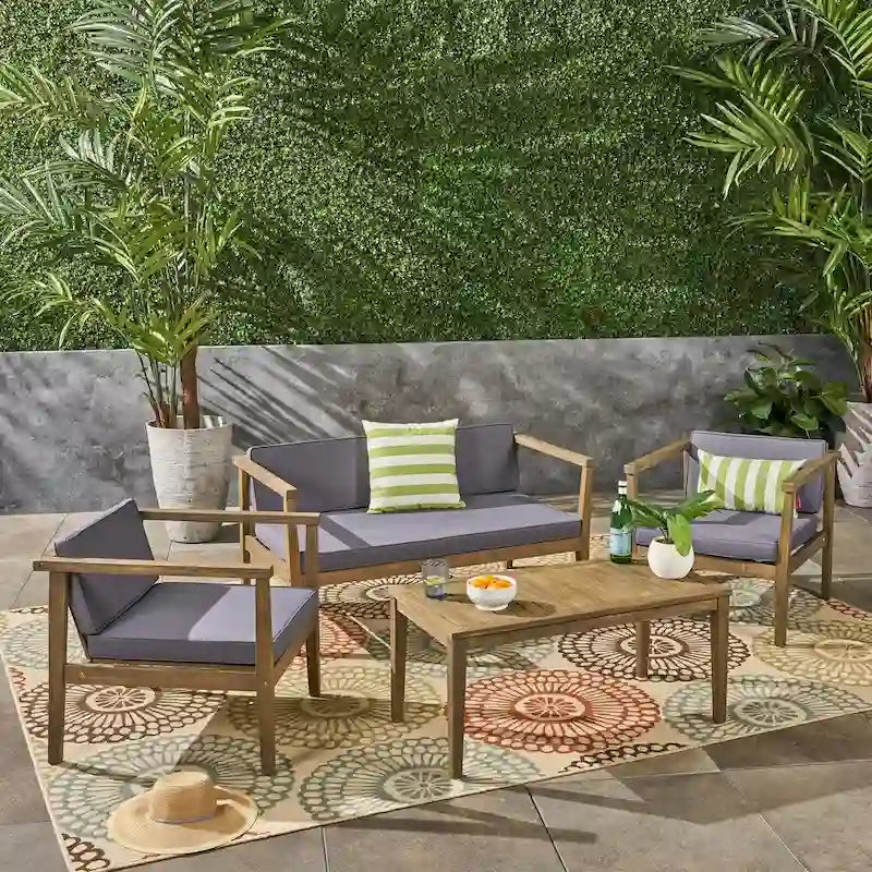 Ensemble de conversation d'extérieur Newbury en bois d'acacia 4 places avec table basse par Christopher Knight Home