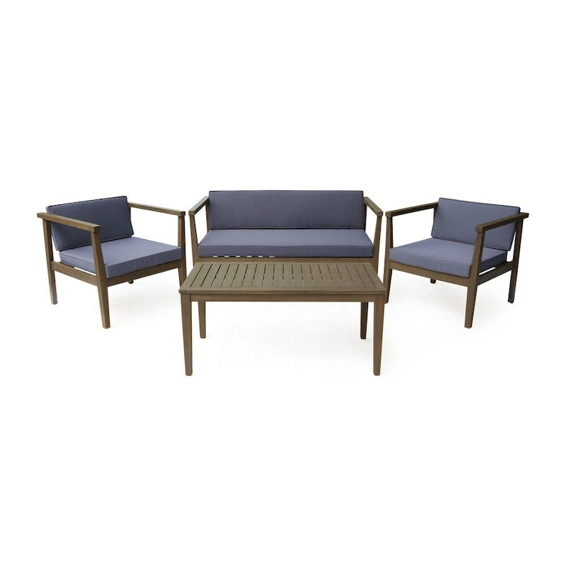 Ensemble de conversation d'extérieur Newbury en bois d'acacia 4 places avec table basse par Christopher Knight Home