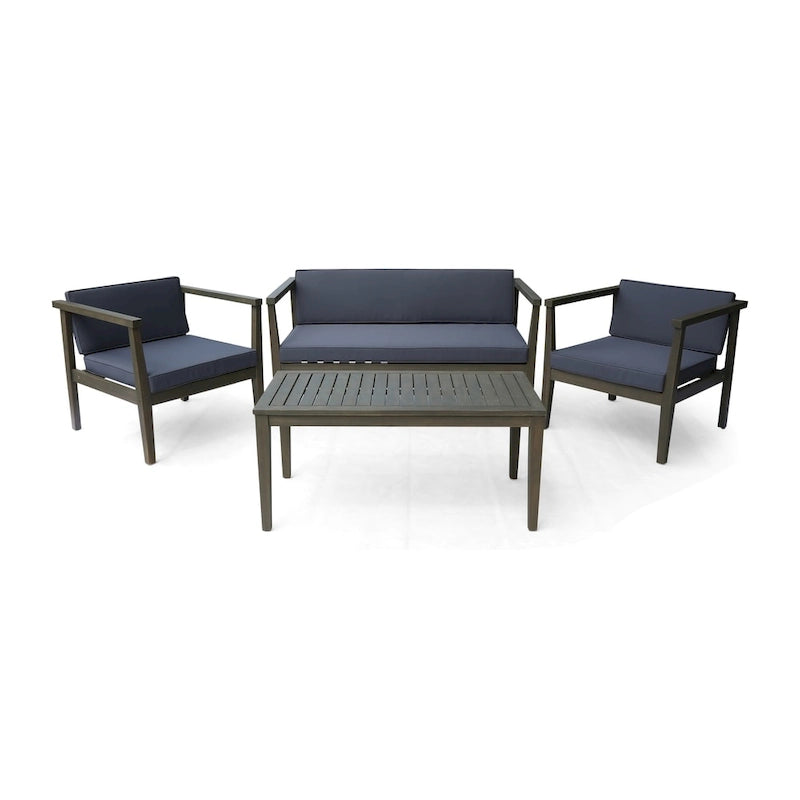 Ensemble de conversation d'extérieur Newbury en bois d'acacia 4 places avec table basse par Christopher Knight Home