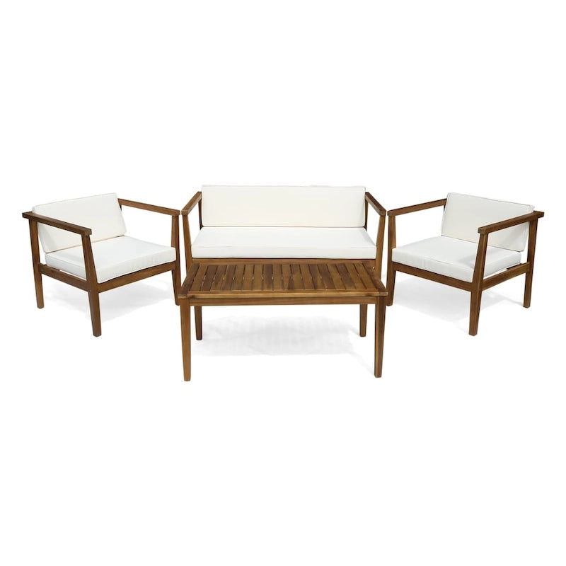 Ensemble de conversation d'extérieur Newbury en bois d'acacia 4 places avec table basse par Christopher Knight Home