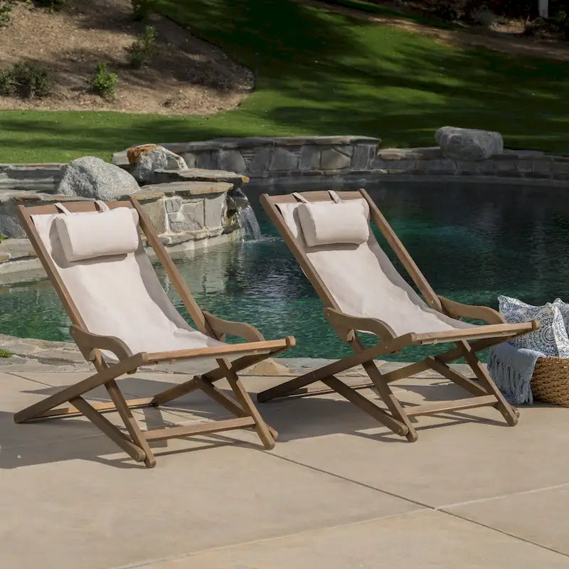 Nikki Outdoor Eucalyptus Wood and Canvas Sling Chair (Set of 2) by Christopher Knight Home