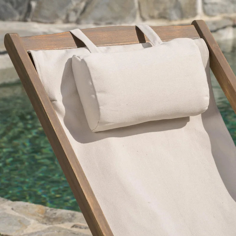 Chaises longues pliantes d'extérieur Nikki en bois d'eucalyptus et toile (lot de 2) par Christopher Knight Home