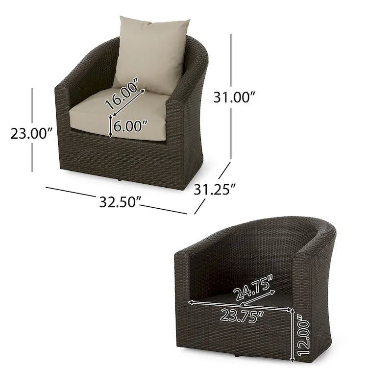 Fauteuil pivotant d'extérieur en osier et aluminium Darius par Christopher Knight Home