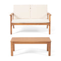 Ensemble causeuse et table basse d'extérieur en bois d'acacia Temecula avec coussins par Christopher Knight Home