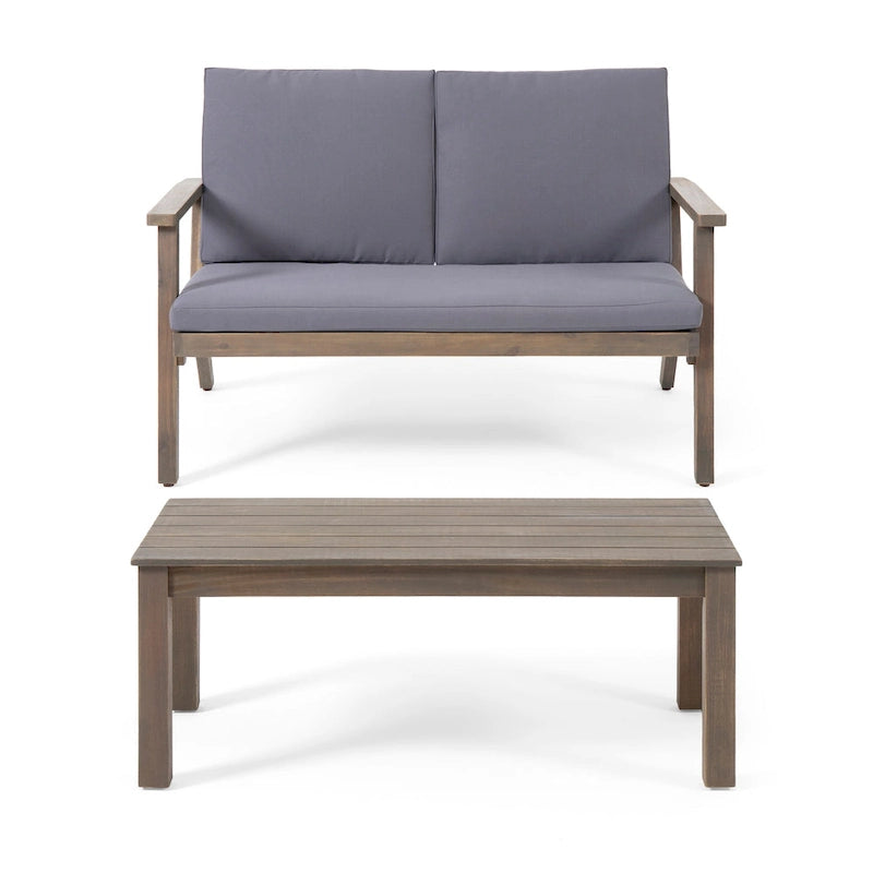 Ensemble causeuse et table basse d'extérieur en bois d'acacia Temecula avec coussins par Christopher Knight Home