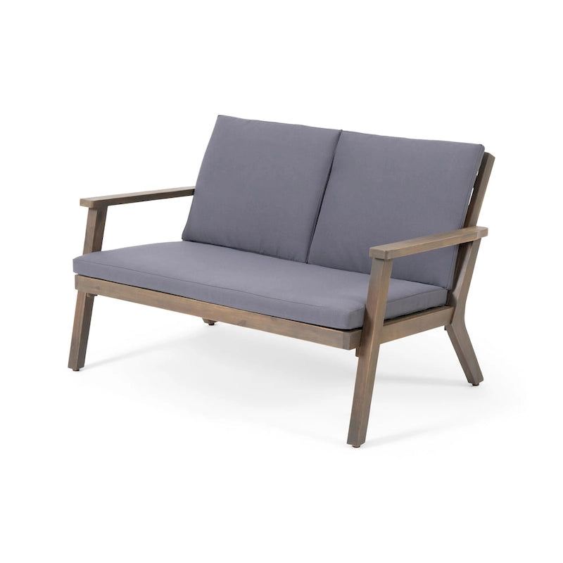 Ensemble causeuse et table basse d'extérieur en bois d'acacia Temecula avec coussins par Christopher Knight Home