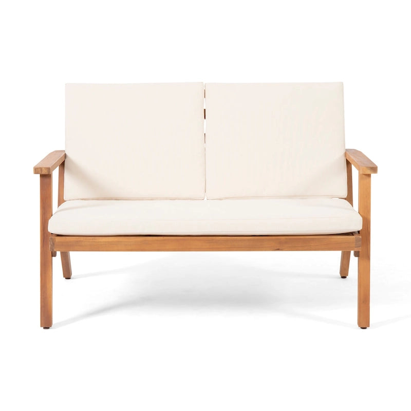 Ensemble causeuse et table basse d'extérieur en bois d'acacia Temecula avec coussins par Christopher Knight Home