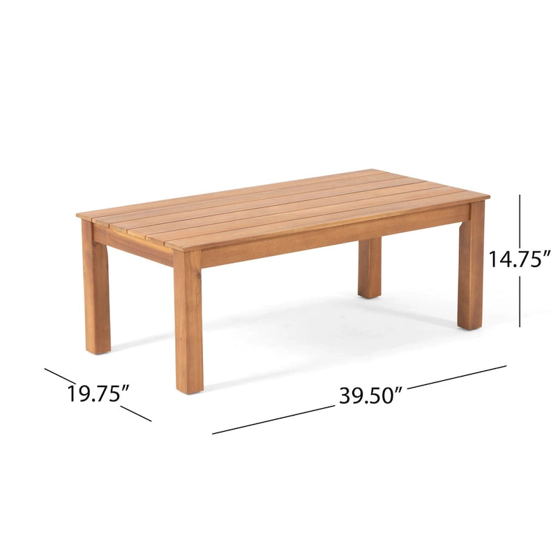 Ensemble causeuse et table basse d'extérieur en bois d'acacia Temecula avec coussins par Christopher Knight Home