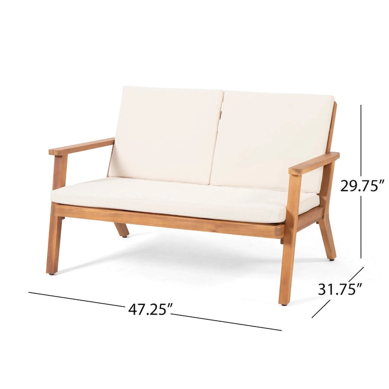 Ensemble causeuse et table basse d'extérieur en bois d'acacia Temecula avec coussins par Christopher Knight Home