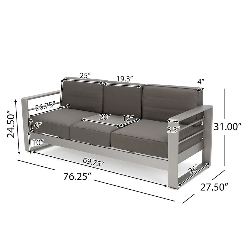 Ensemble canapé trois places en aluminium et pouf d'extérieur Cape Coral avec tables d'appoint par Christopher Knight Home