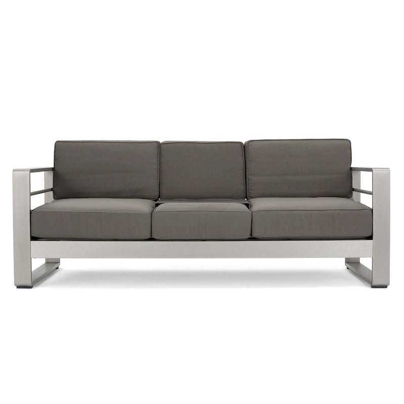 Ensemble canapé trois places en aluminium et pouf d'extérieur Cape Coral avec tables d'appoint par Christopher Knight Home