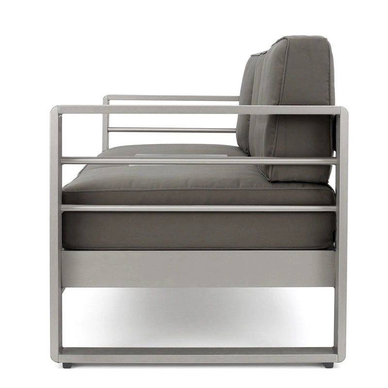 Ensemble canapé trois places en aluminium et pouf d'extérieur Cape Coral avec tables d'appoint par Christopher Knight Home