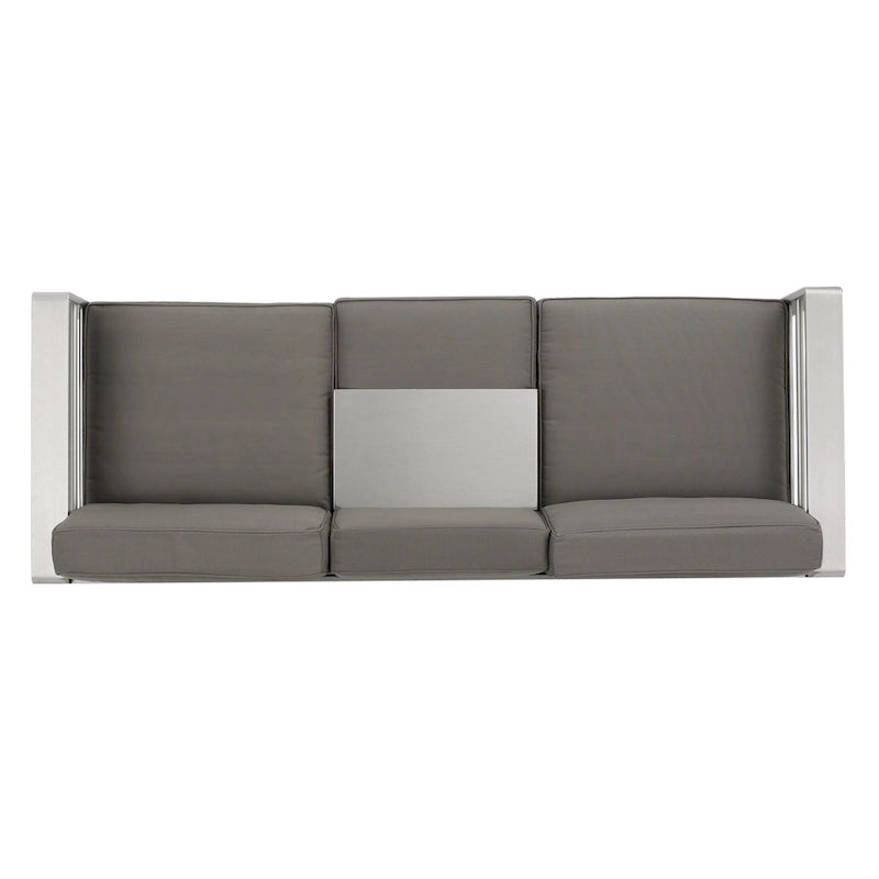 Ensemble canapé trois places en aluminium et pouf d'extérieur Cape Coral avec tables d'appoint par Christopher Knight Home