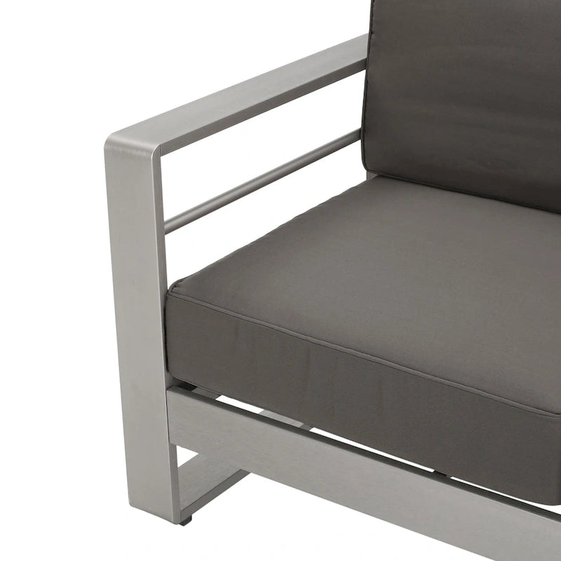 Ensemble canapé trois places en aluminium et pouf d'extérieur Cape Coral avec tables d'appoint par Christopher Knight Home