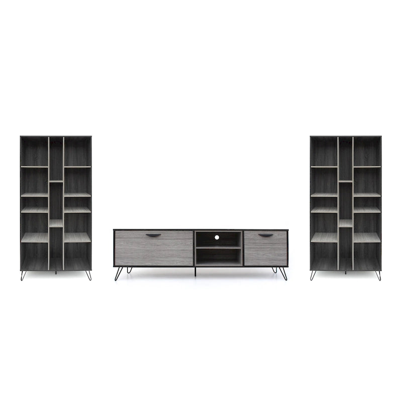 Ensemble de meuble TV Bramhall 3 pièces gris en faux bois par Christopher Knight Home